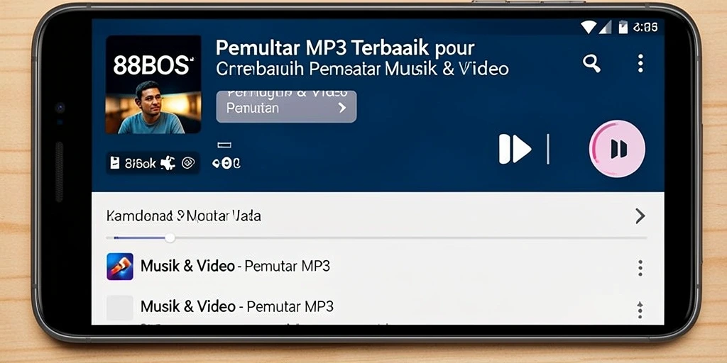 Tampilan antarmuka aplikasi Pemutar MP3 88BOS yang menarik dan mudah digunakan.