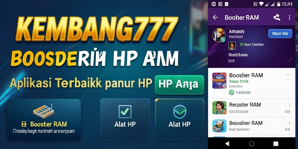 Tampilan antarmuka aplikasi KEMBANG777 untuk pengoptimalan RAM.