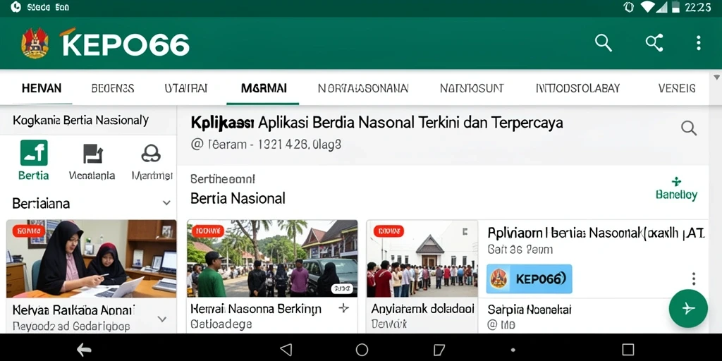 Antarmuka aplikasi KEPO66 menampilkan berita terkini dengan desain yang menarik.