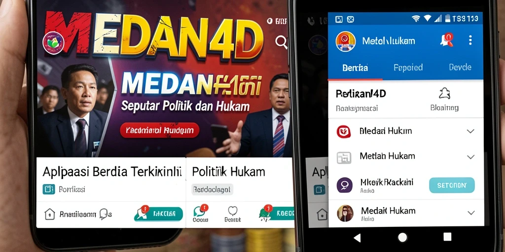 Antarmuka aplikasi MEDAN4D menampilkan berita politik dan hukum.