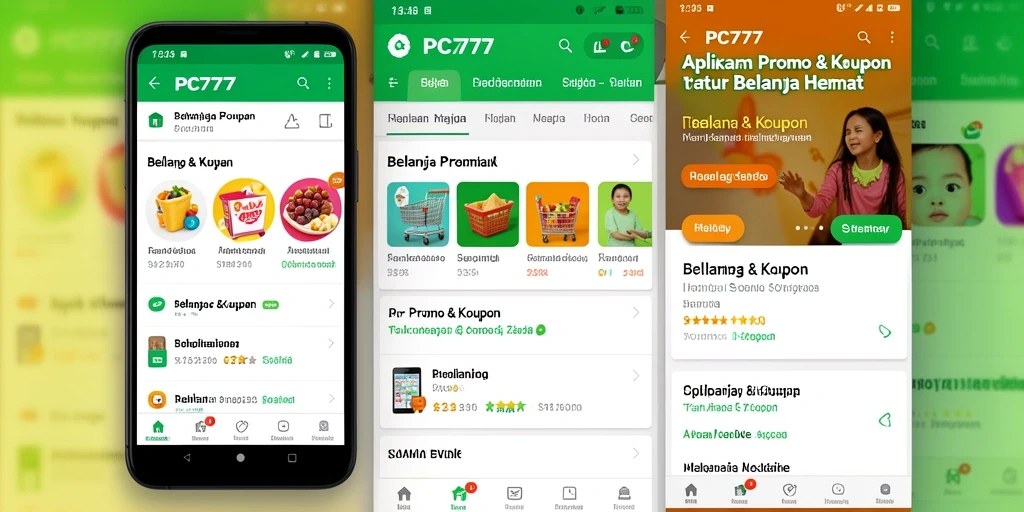 Tampilan antarmuka aplikasi Promo & Kupon PC777 yang menarik dan mudah digunakan.