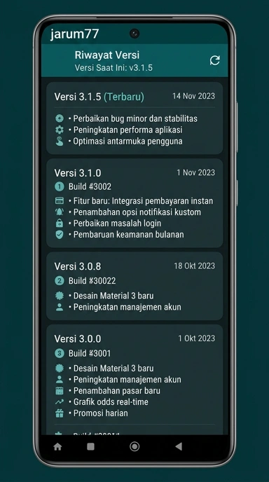 Riwayat Versi Aplikasi jarum77 di Android